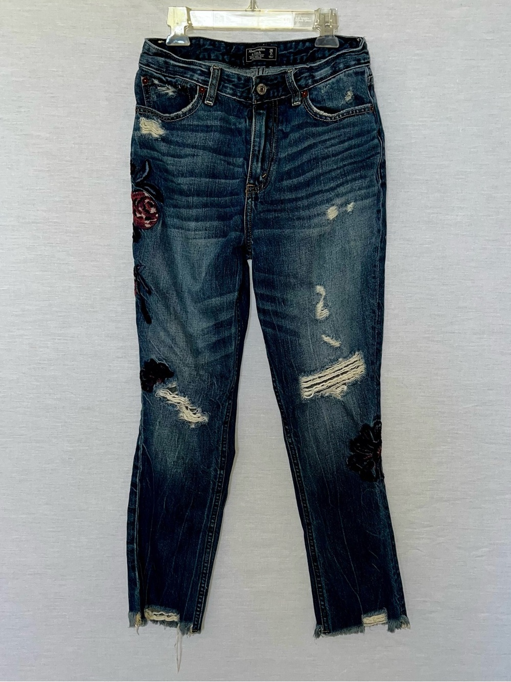 Abercrombie + Fitch Distressed Dark Blue Embroidered Women’s Jeans